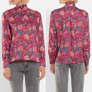ROSEANNA Hendrix Marshall Blouse • Y2K Raspberry Red Floral High Neck Top Sz 8